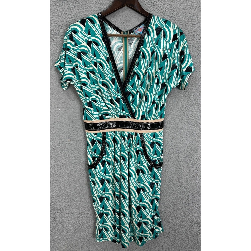 Plenty by Tracy‎ Reese Dress S Green Geometric Boho Mod Retro Indie Festival